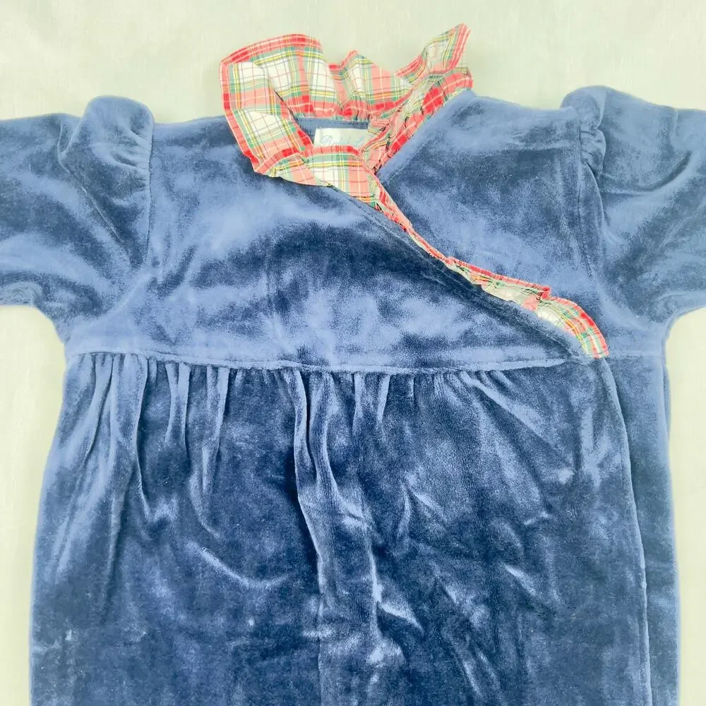 Vintage Ralph Lauren Baby 6M Navy Velour Footed Sleeper Plaid Holiday NWT Y2K